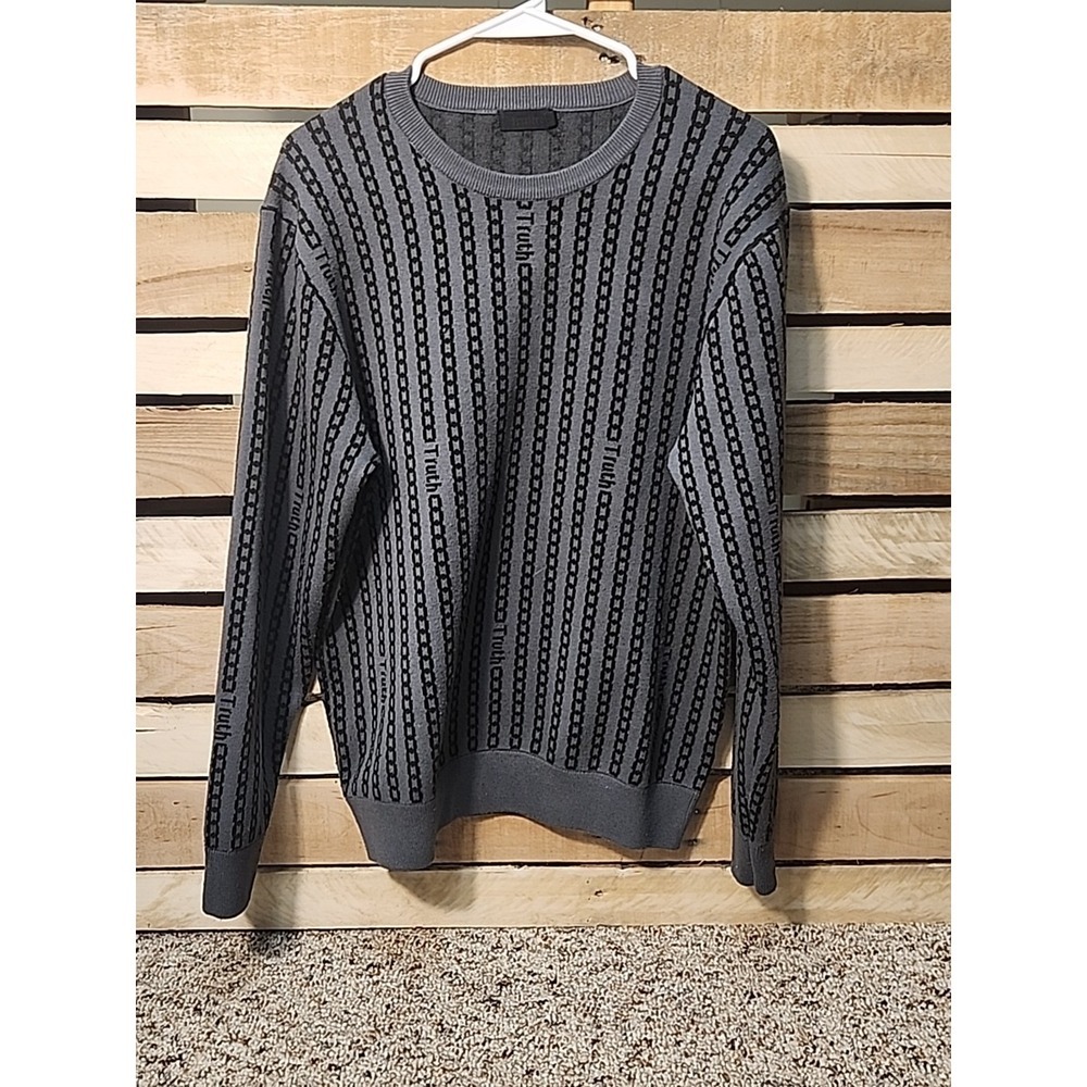 Truth‎ By Republic Sweater Mens Medium Gray Black Crew Neck Knit Casual Abstract